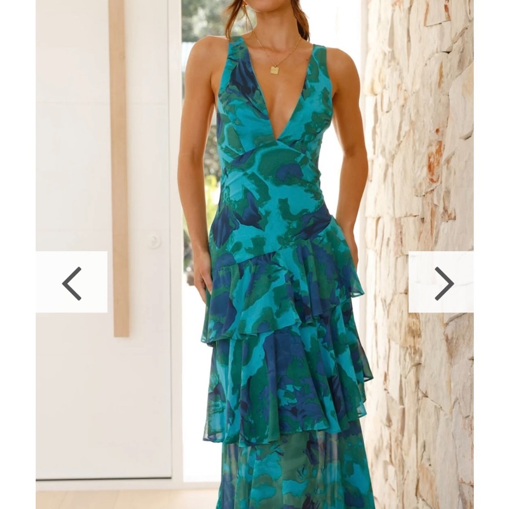 Saints and Secrets Elegant Blue and Green Tiered Dress
